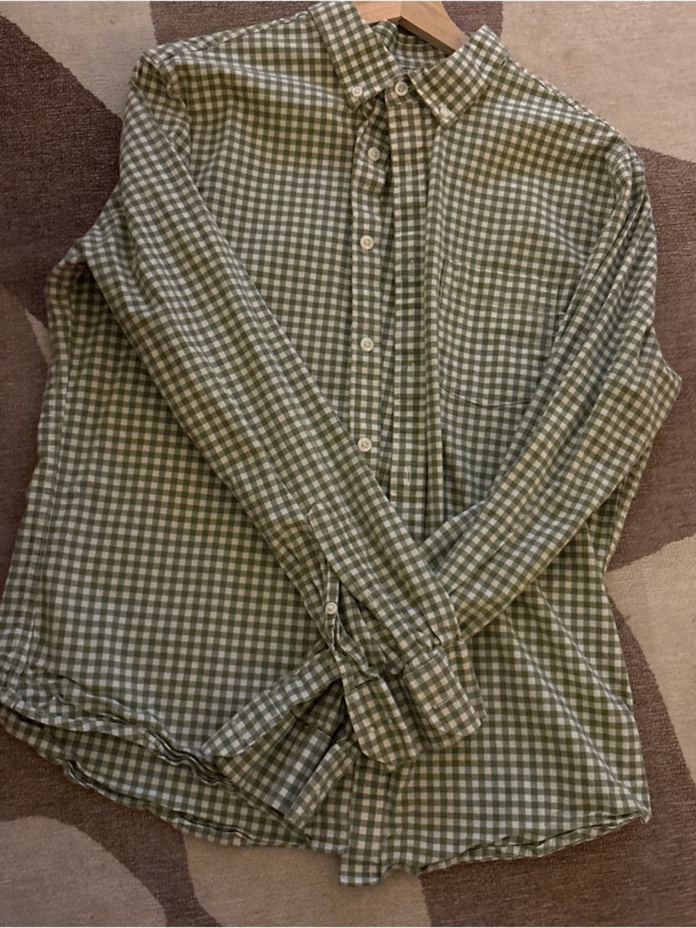 Goodfellow & Co Olive Green and White Gingham Button-Up Shirt